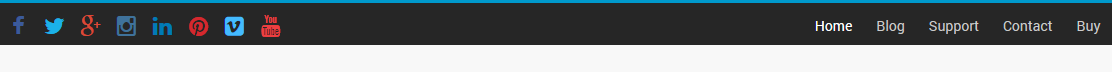 Type 1 (Default): Social icons on left and top menu area on right