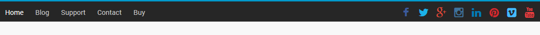 Type 2: Top menu on left and social icons on right